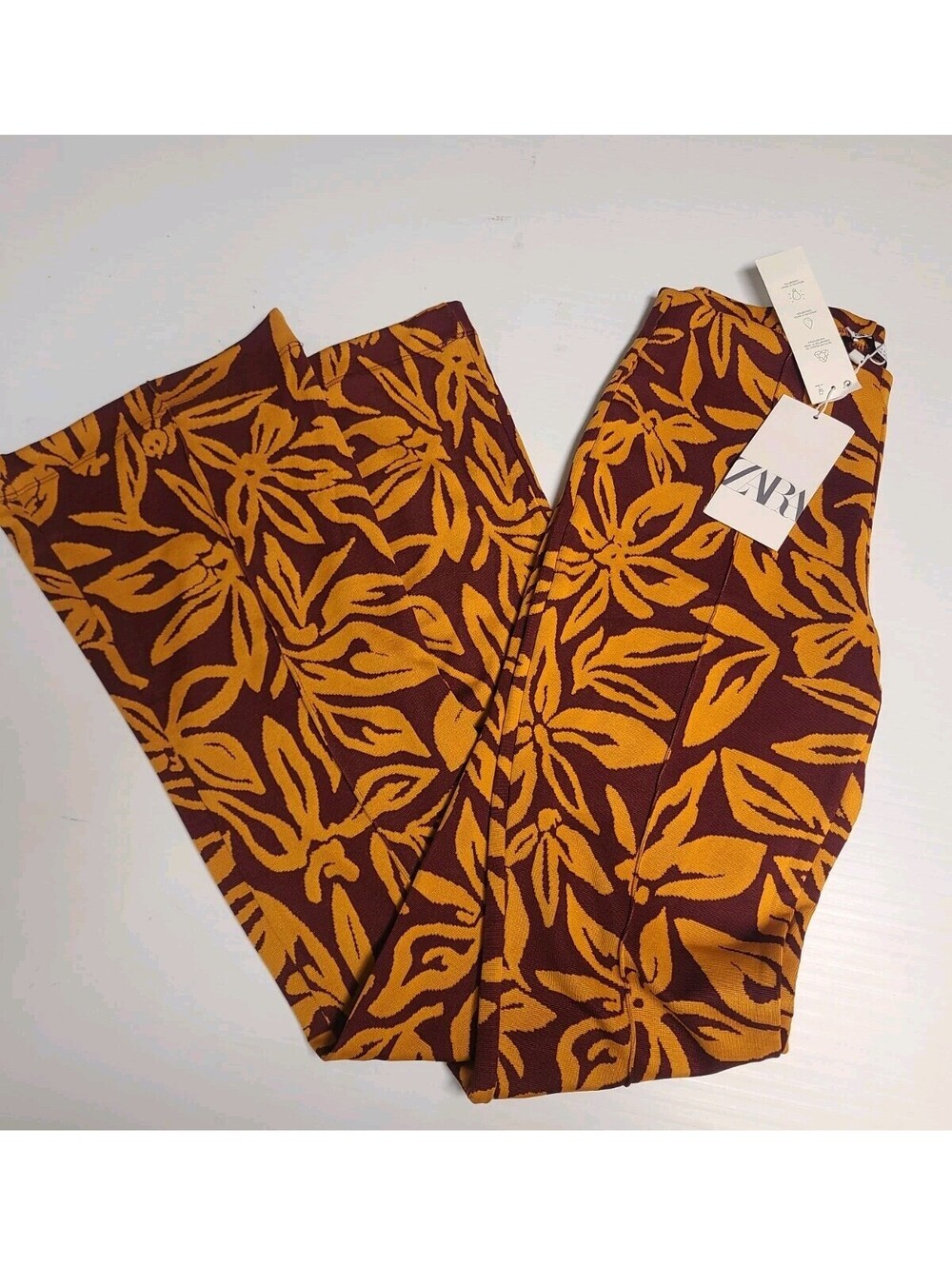 Zara Womens Floral Jacqued Burgundy  Mustrad  Yellow Size S